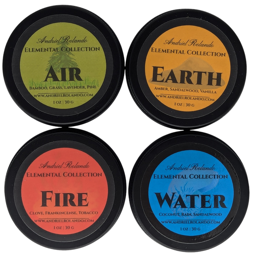 Set of 4 Elemental Collection Scents for Men 1 oz Travel Friendly Solid Colognes by Andriel Rolando